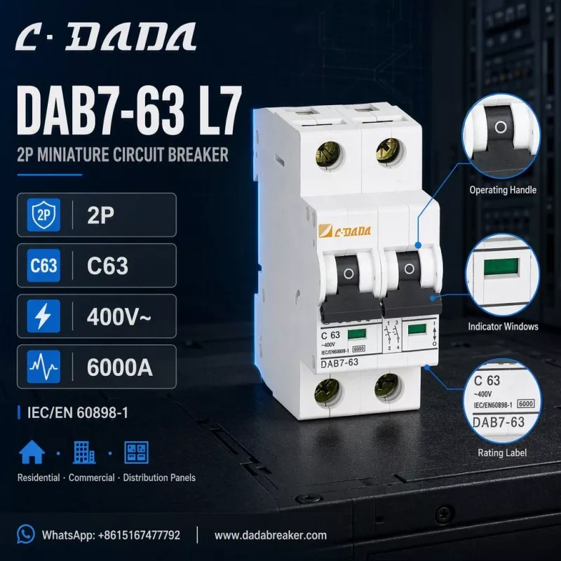 DAB7-63 L7 2P MCB — прозрачная, компактная защита распределительных панелей